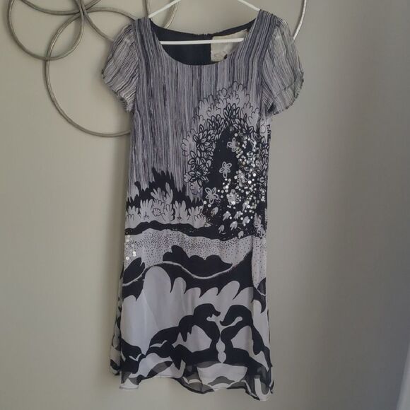 Johnny Was Black and Gray Silk Floral Dress - Picture 1 of 1